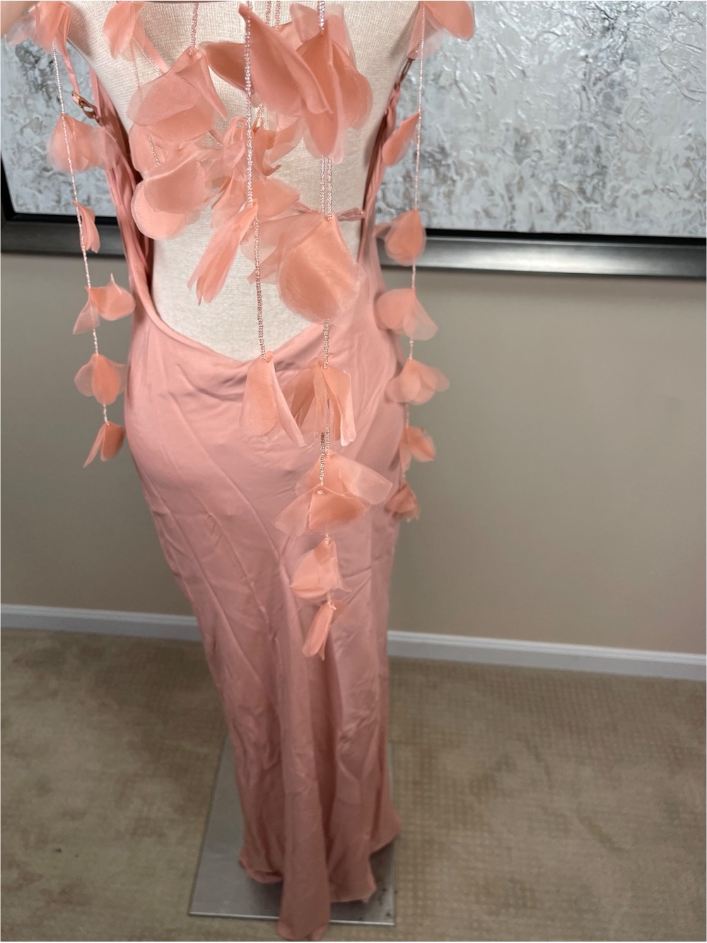 CULT GAIA Nymeria Silk Organza Flower Petal Beaded Cowl Neck Maxi Dress Size M - Picture 7 of 10